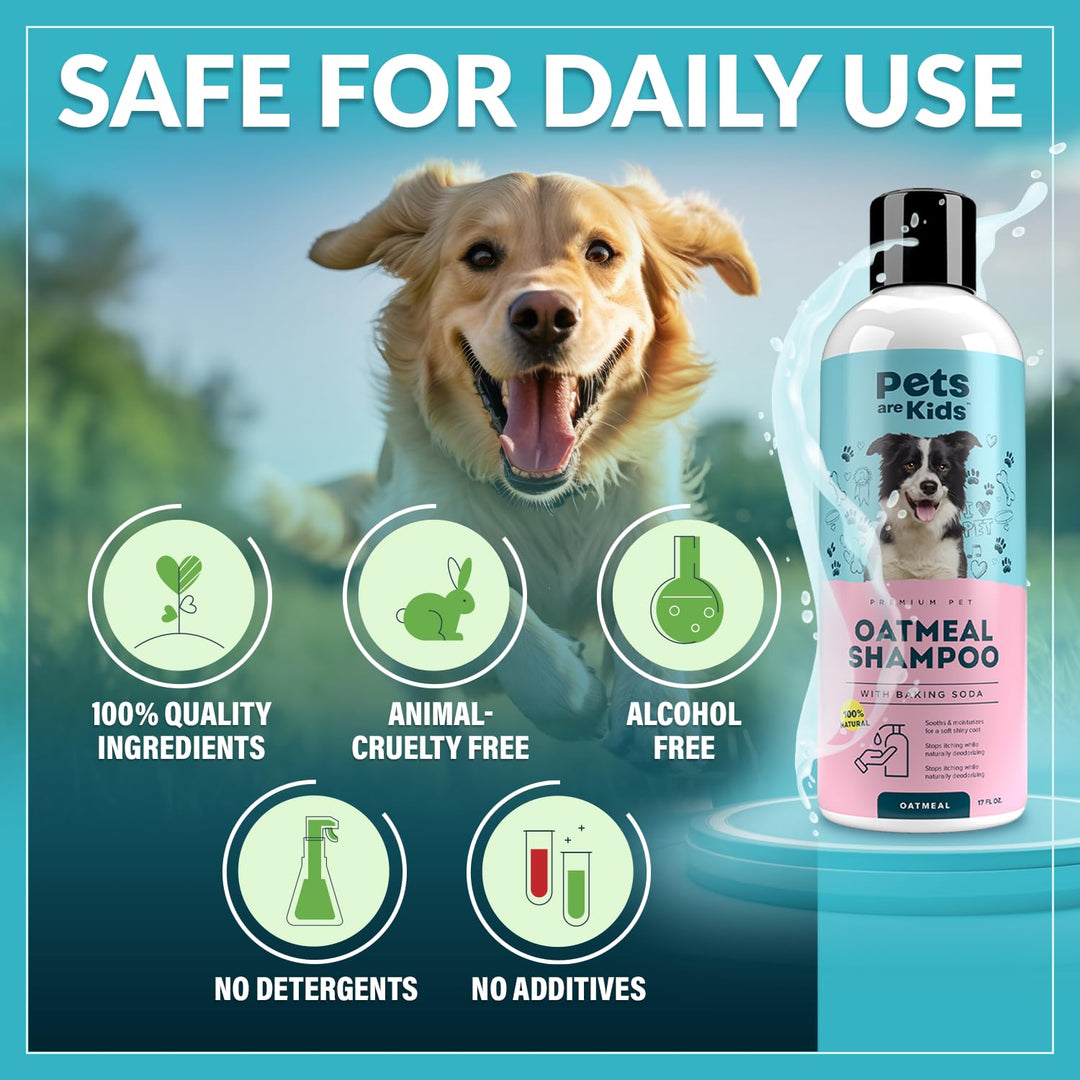 Oatmeal Dog Shampoo Baking Soda Hypoallergenic Anti Itch Moisturizing Soothing Deodorizing Pet Care Safe Puppy Shampoo Sensitive Skin Cat Shampoo - Coconut Based Cleanser 17 fl oz