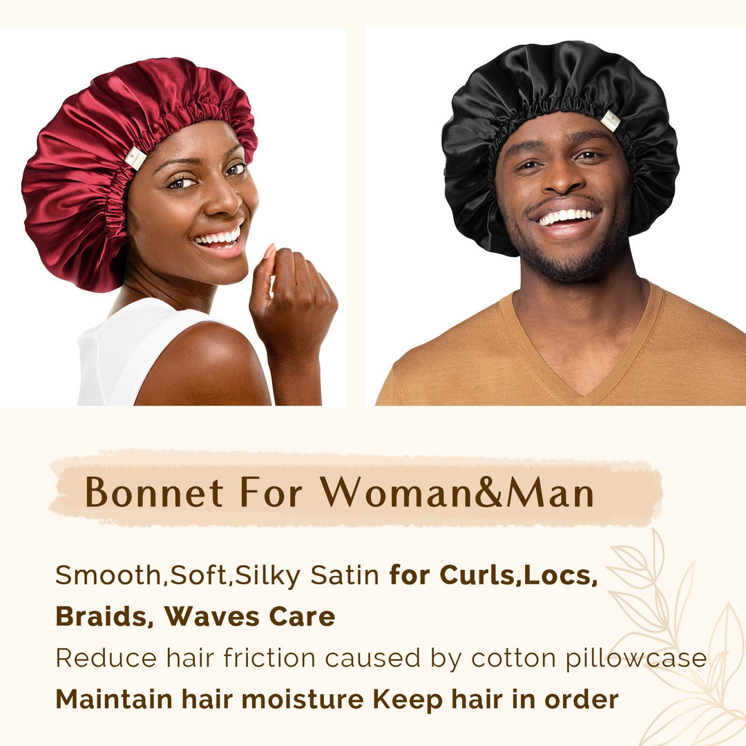 Satin Bonnet for Sleeping, Hair Bonnets for Women and Men, Double Layer Ajustable Silky Bonnet for Curly Braids Hair