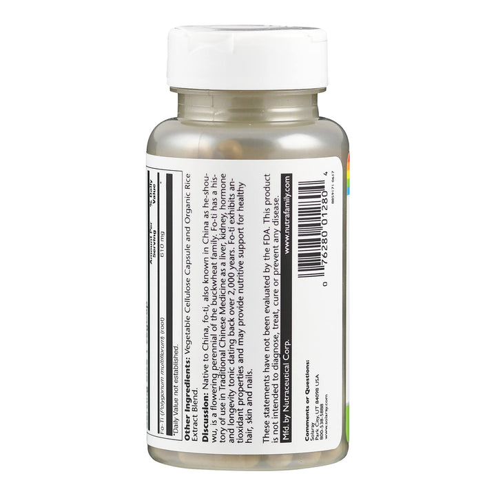 Solaray Fo-Ti 610 mg - Herbal Support for Aging, Longevity, and Hair, Skin & Nails - Vegan - 60-Day Money-Back Guarantee - 100 Servings, 100 VegCaps