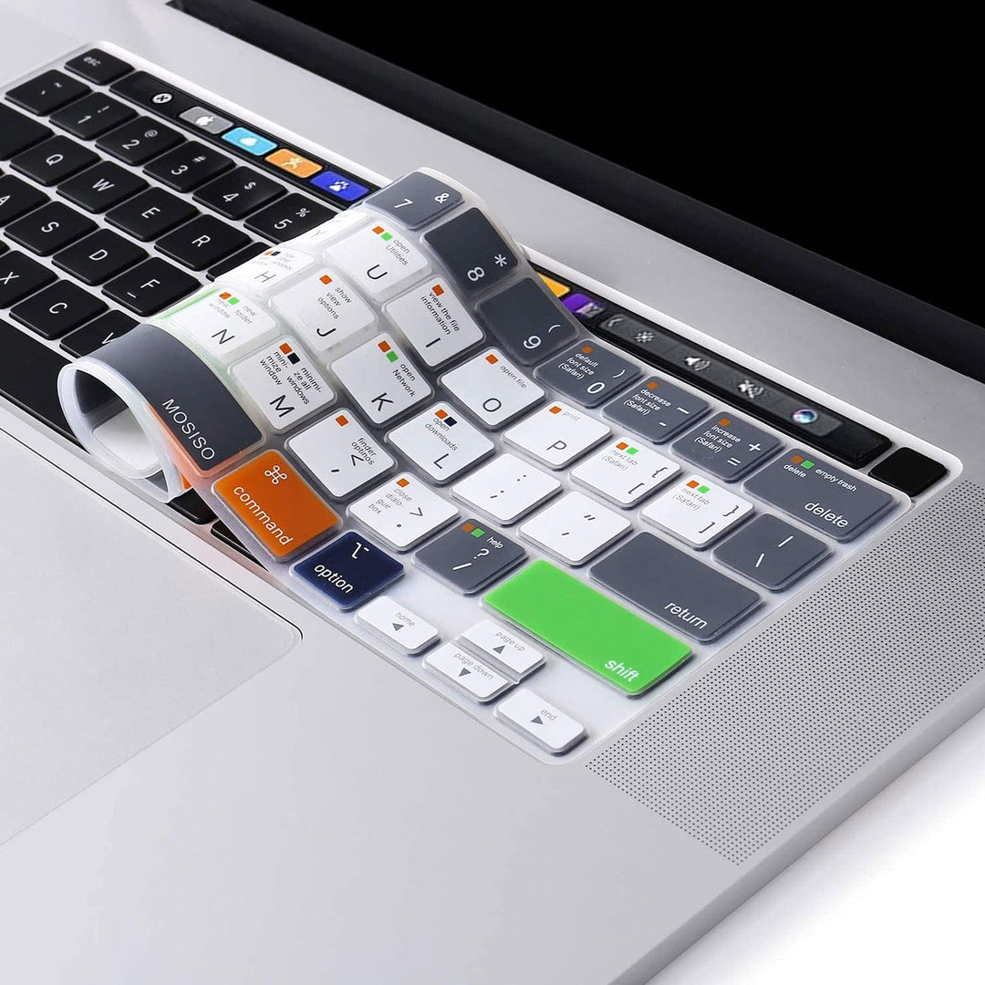 Keyboard Cover Compatible with MacBook Pro 13 M2 2023,2022,2021 2020 M1 A2338 A2289 A2251&Compatible with MacBook Pro 16 2020 2019 A2141 Touch ID,Protective Silicone Skin,Mac OS X Shortcut,Gray