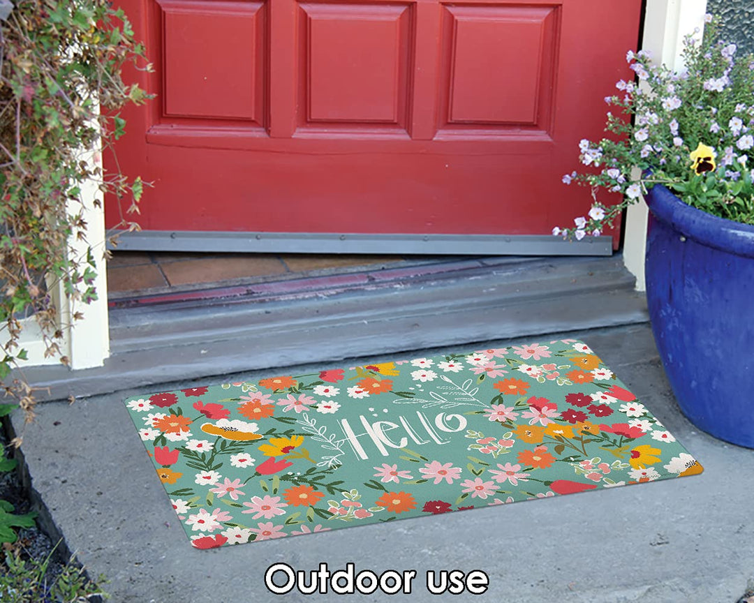 800521 Hello Flowers Spring Door Mat 18x30 Inch Flower Outdoor Doormat for Entryway Indoor Entrance