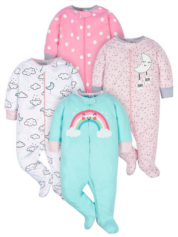 Baby Girls 4 Pack Sleep 'N Play Footie Cloudy Newborn