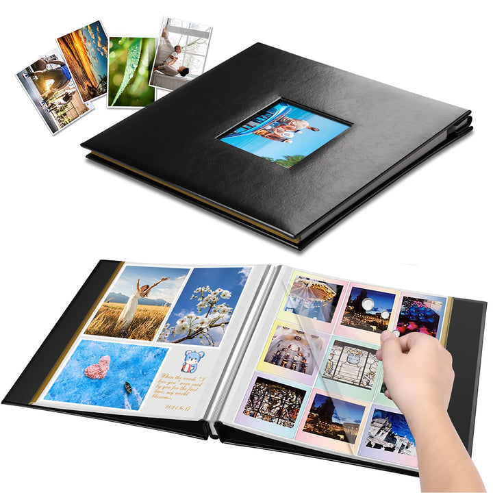Self-Adhesive Photo Album Leather Cover Sticky 40 Pages DIY Magnetic Scrapbook Family Picture Albums for Christmas Wedding Birthday Travel Baby Gifts Hold 4X6 5X7 6X8 8X10 Photos Book Black