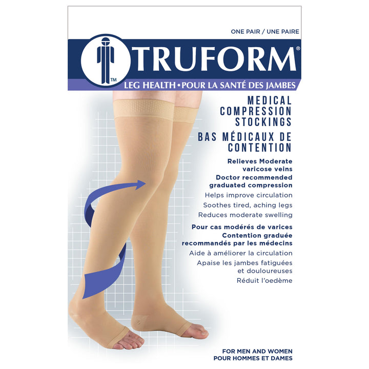 20-30 mmHg Compression Stockings for Men and Women, Thigh High Length, Dot-Top, Open Toe, Beige, Large