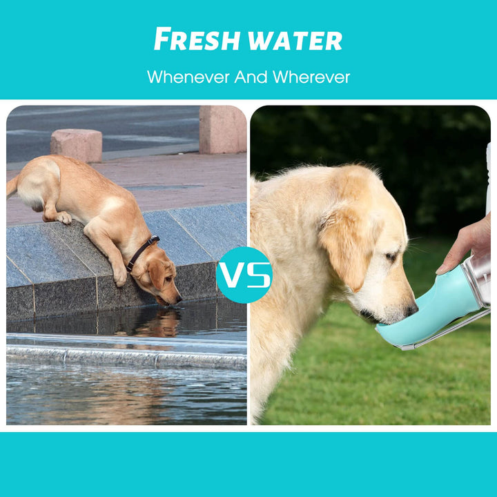 Dog Water Bottle, Leak Proof Portable Puppy Water Dispenser with Drinking Feeder for Pets Outdoor Walking, Hiking, Travel, Food Grade Plastic (19oz Blue)