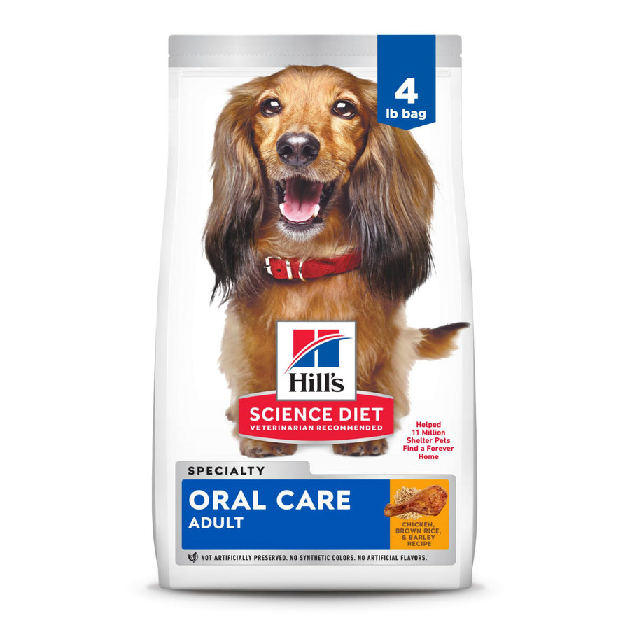 Science Diet Oral Care, Adult 1-6, Plaque & Tartar Buildup Support, Dry Dog Food, Chicken, Rice, & Barley, 4 lb Bag