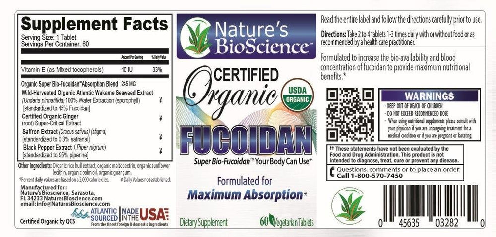 Nature’s BioScience ® Certified USDA Organic Fucoidan; Formulated for Maximum Benefits; with Bio-Enhancers to Maximize Fucoidan’s Absorption into The Blood Stream.