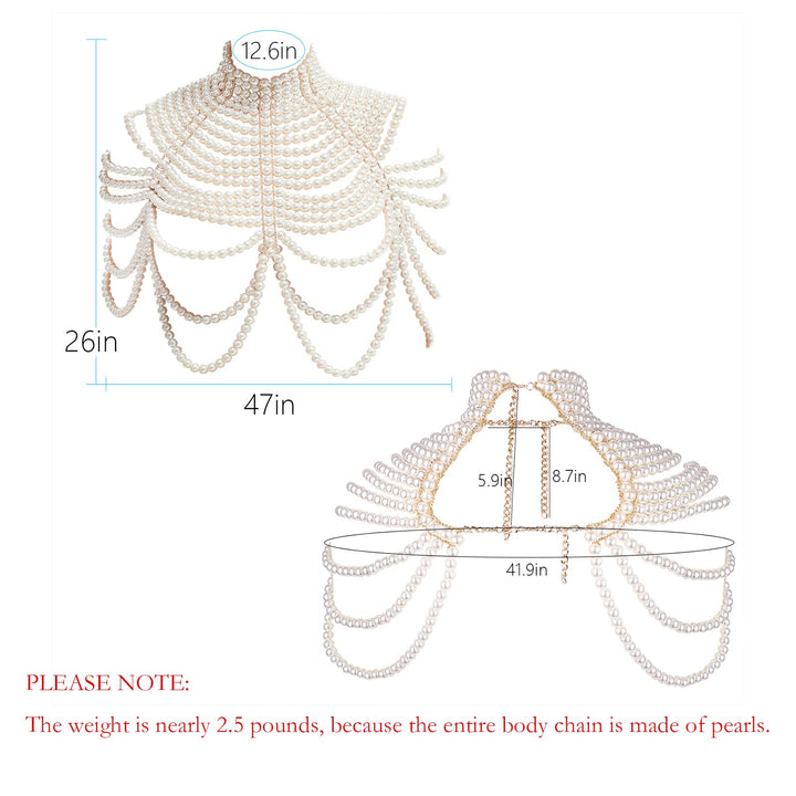 Pearl Body Chain Jewelry For Women - Fashion Handmade Pearl Body Chain Shoulder Necklace Bra (Style 1-White)