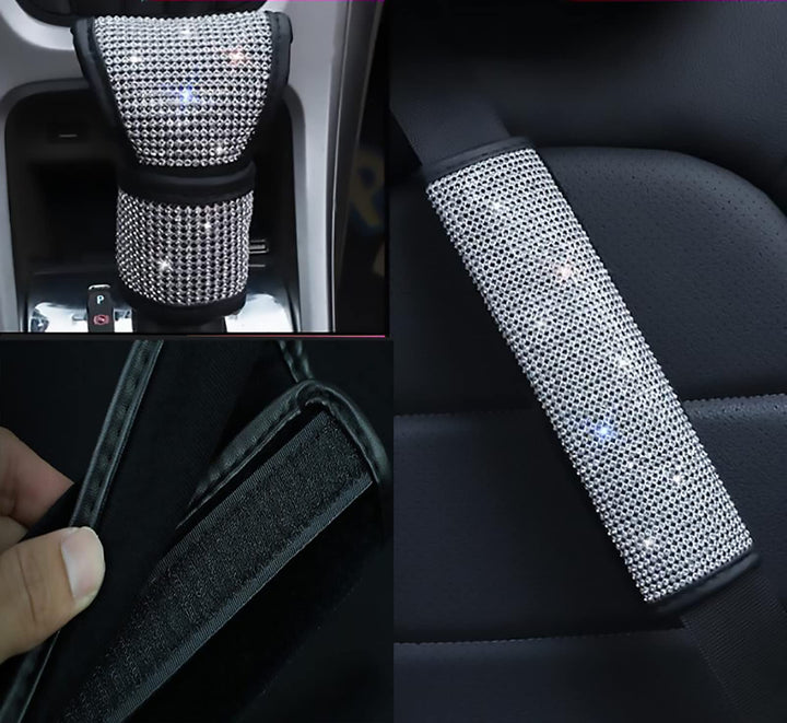 Rhinestone Car Seat Belt Pads Bling Seatbelt Shoulder Pads Cushion Auto Seatbelt Cover PU Leather Shoulder Strap Covers Bling and Shift Cover
