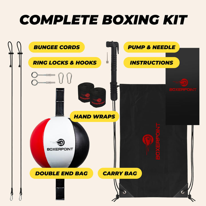 Boxerpoint Double End Bag for Boxing – Premium Punching Bag for Adults – Durable PU Leather Material & Adjustable Cords – Double End Bag Boxing Equipment for Training at Home & Gym (Sphere)