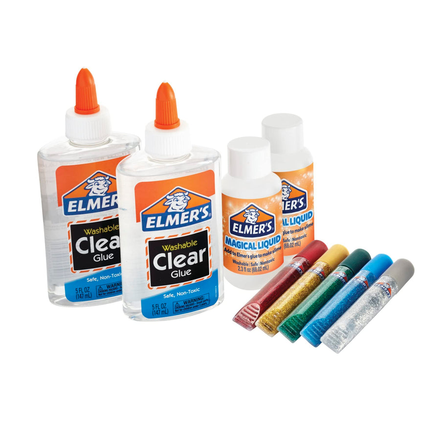 Elmer’s Slime Starter Kit, Clear School Glue, Glitter Glue Pens & Magical Liquid Activator Solution, 9 Count