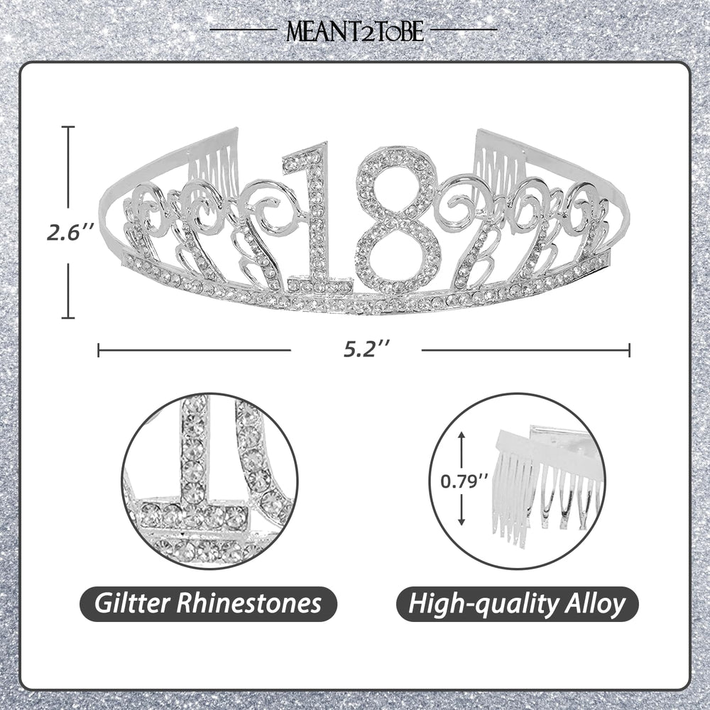 18th Birthday Gifts for Girl, 18th Birthday Tiara and Sash Silver, Happy 18th Birthday Party Supplies, 18 & Fabulous Glitter Satin Sash and Tiara Birthday Crown for 18th Birthday Party Supply
