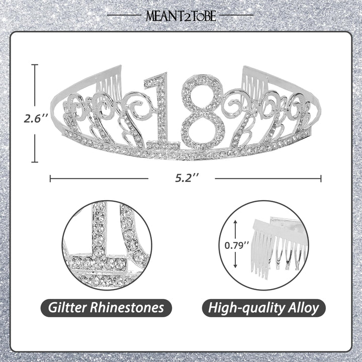18th Birthday Gifts for Girl, 18th Birthday Tiara and Sash Silver, Happy 18th Birthday Party Supplies, 18 & Fabulous Glitter Satin Sash and Tiara Birthday Crown for 18th Birthday Party Supply