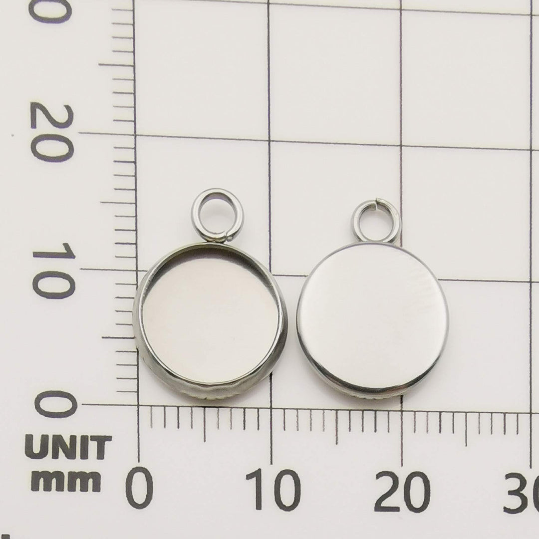 40 Pcs Fit 14mm Stainless Steel Round Blank Bezel Pendant Trays Base Cabochon Settings Charms for Jewelry Making (10163-14mm-40pcs)