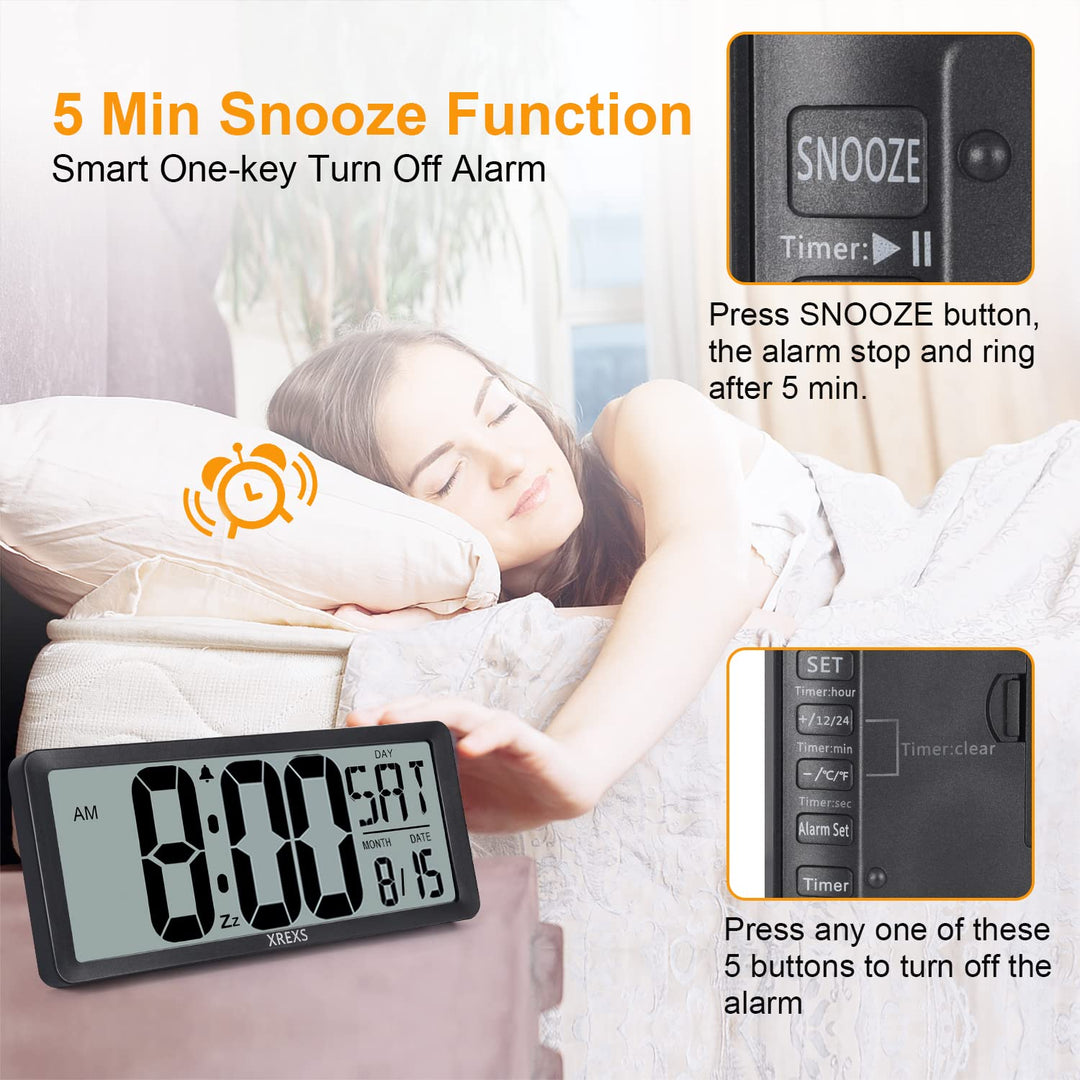 Large Digital Wall Clock, Battery Operated Alarm Clocks for Bedroom Home Decor, Count Up & Down Timer, 14.17 Inch Large LCD Screen with Time/Calendar/Temperature Display (Batteries Included)
