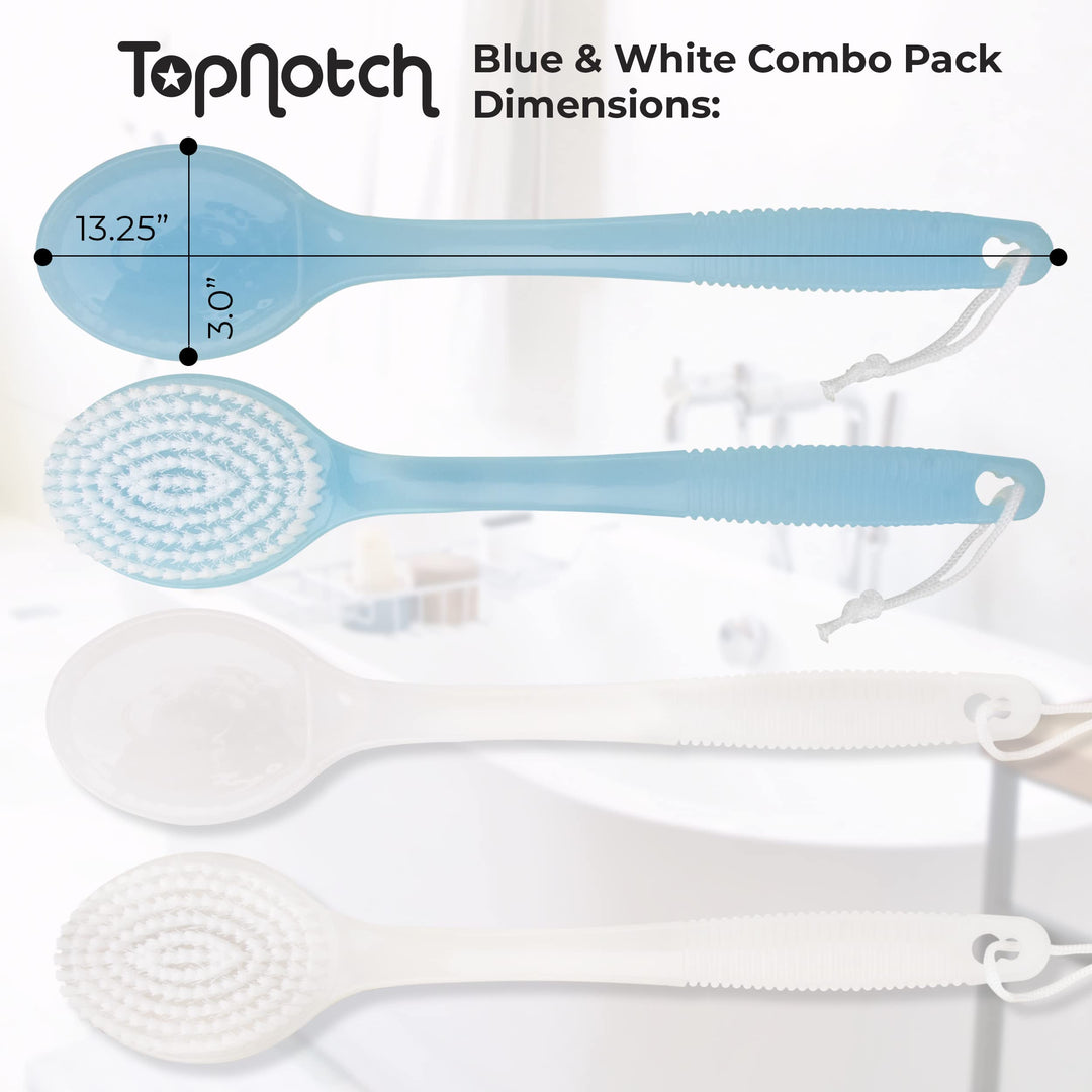 ® Quality Bath Brush Value Pack - 2 Brushes. 1 Clear and 1 Blue, Shower Brush. Back Scrubber. Long Handle