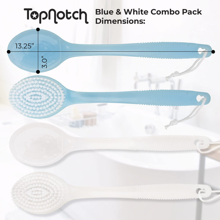 ® Quality Bath Brush Value Pack - 2 Brushes. 1 Clear and 1 Blue, Shower Brush. Back Scrubber. Long Handle