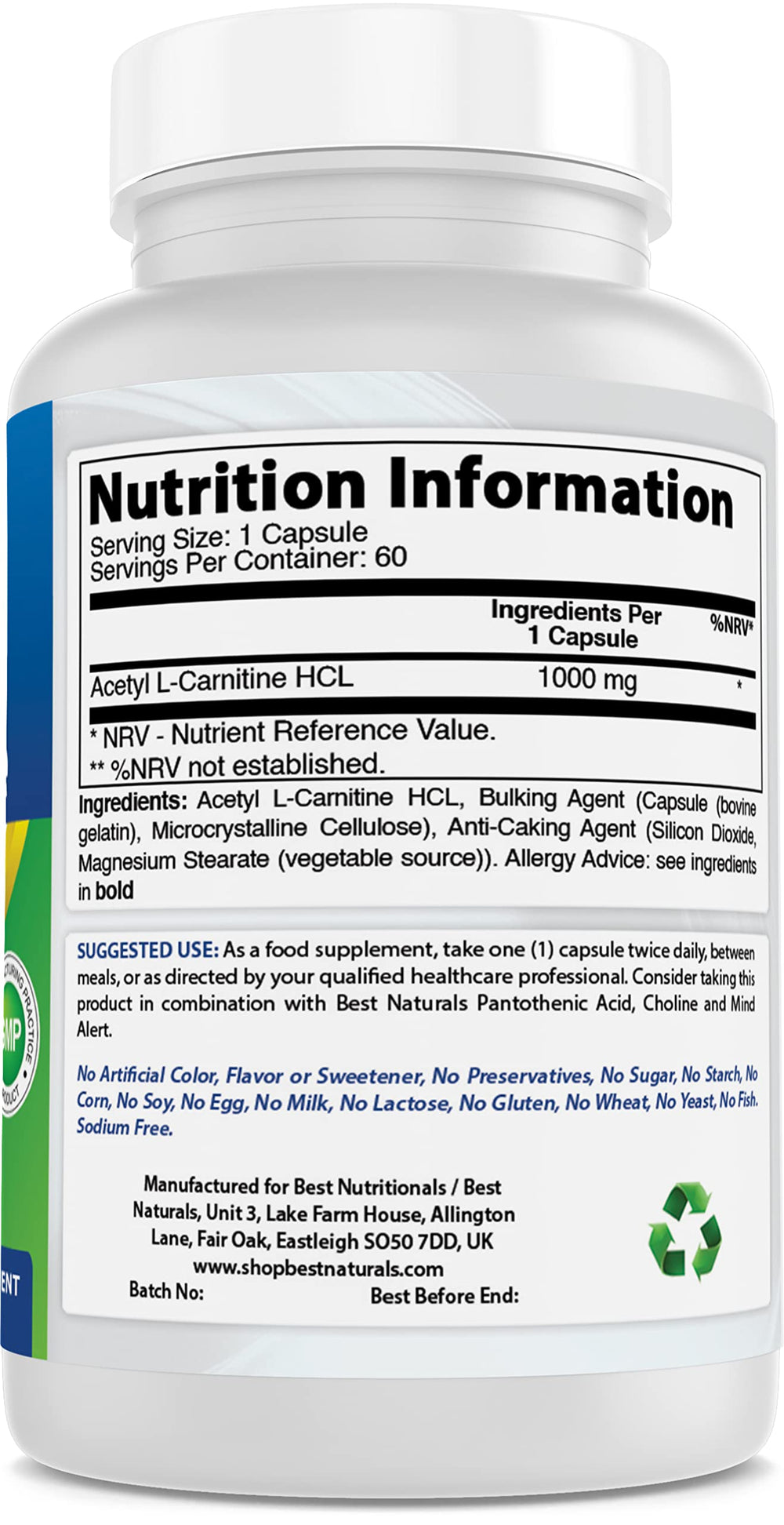 Acetyl L-Carnitine 1000mg Capsule, 60 Count