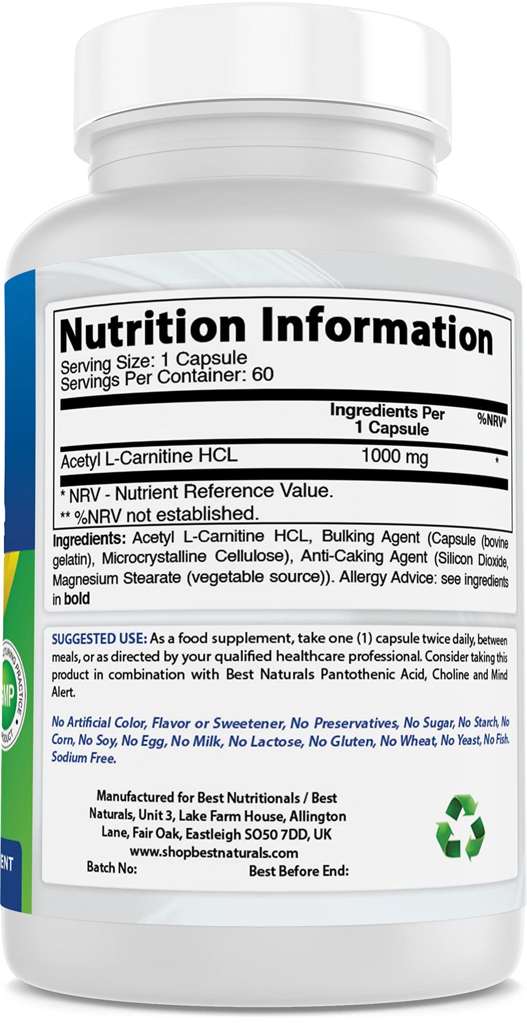 Acetyl L-Carnitine 1000mg Capsule, 60 Count