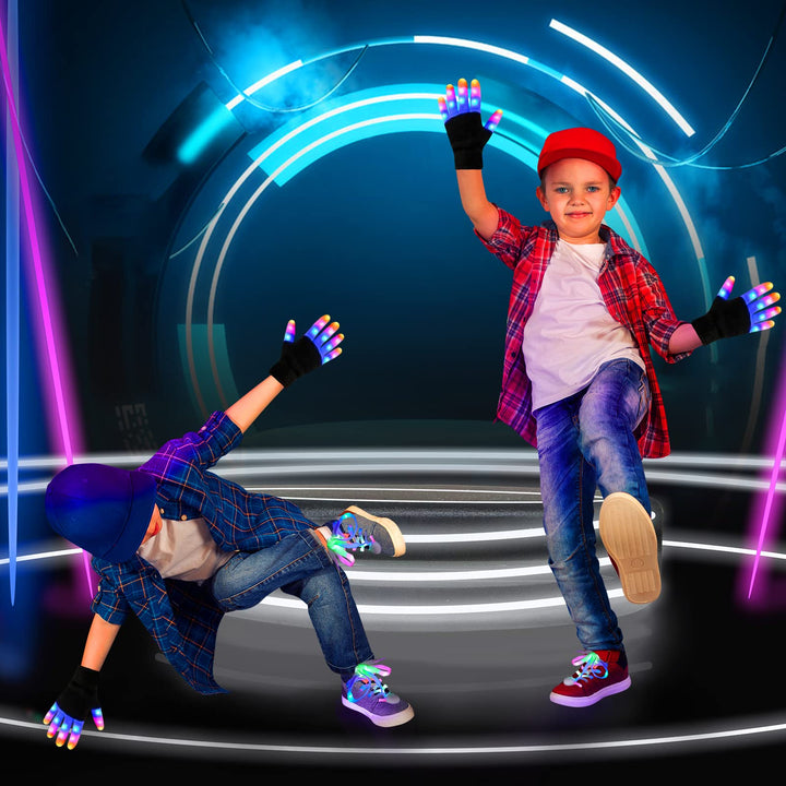 LED Gloves for Kids Cool Toys Boy Toys autism toys for Kids Flashing Gloves and Shoelaces for 3-12 Year Old Boys Girls Fun Toys Stocking Stuffers for Kids Gifts for Christmas Birthdays Parties