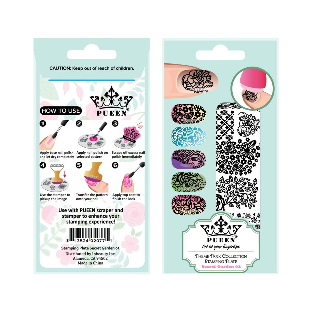 Nail Art Stamping Plate - Secret Garden 02 - Theme Park Collection 125x65mm Unique Nailart Polish Stamping Manicure Image Plates Accessories Kit - BH000858