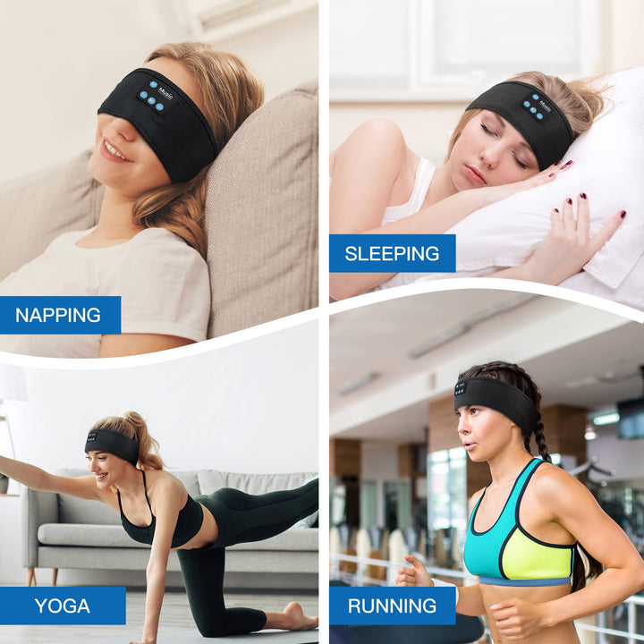 Bluetooth Headband,Headband Headphones Wireless Sleep Headphones with White Noise Mode and Ultra-Thin Speakers for Unisex Sleeping Running Workout Jogging Yoga Insomnia Air Travel (Black)