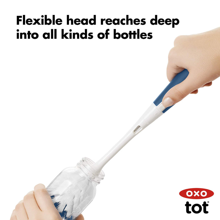 Tot Bottle Brush with Nipple Cleaner and Stand - Navy
