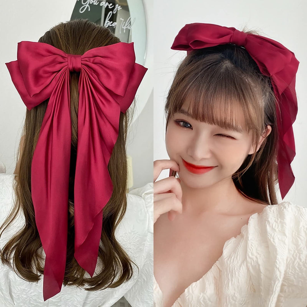 Ribbon Hairclip Vintage Satin Bow Bowknot Hairpin Women Hair Clip (Red) 1 Count (Pack of 1)