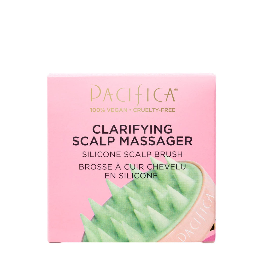 Beauty | Clarifying Shampoo Brush | Exfoliating Scalp Massager | Flexible Silicone Brushes | Ergonomic Handle | Hair Care / Scalp Care | Waterproof | Pink + Green | Vegan