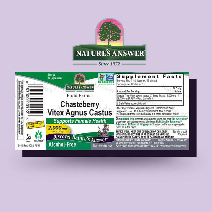 Nature's Answer Alcohol-Free Vitex Berry, 1-Fluid Ounce | Promotes Hormonal Balance | Ovulation Support | Menopausal Support