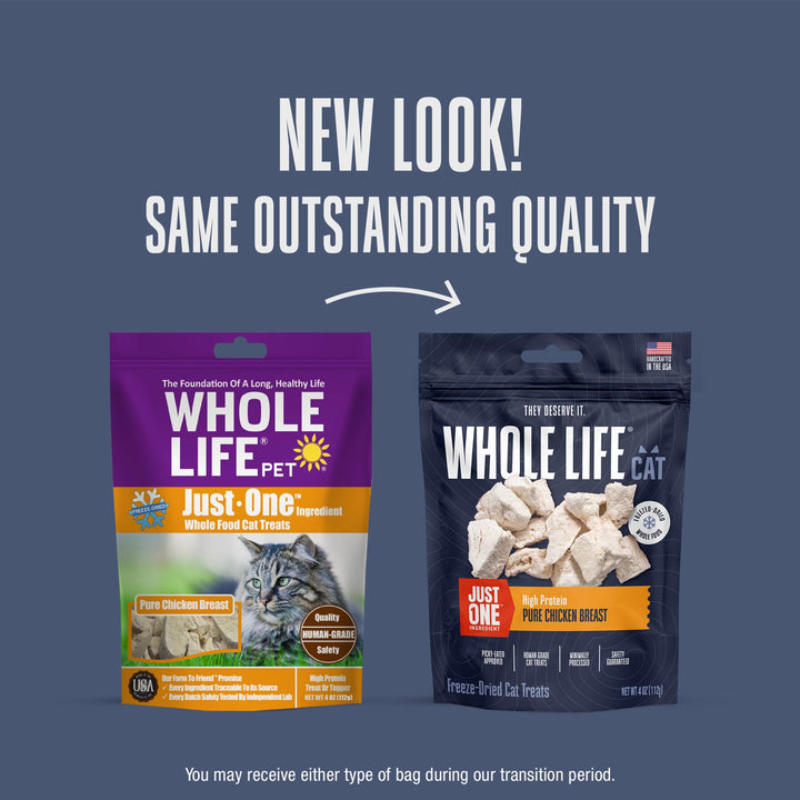 Whole Life Cat Just One Chicken Freeze Dried Cat Treats - Human Grade High Protein Food, Healthy Training Snacks, Freeze Dried Chicken Food Toppers, USA Made Natural Treats - 4 oz (Pack of 1)
