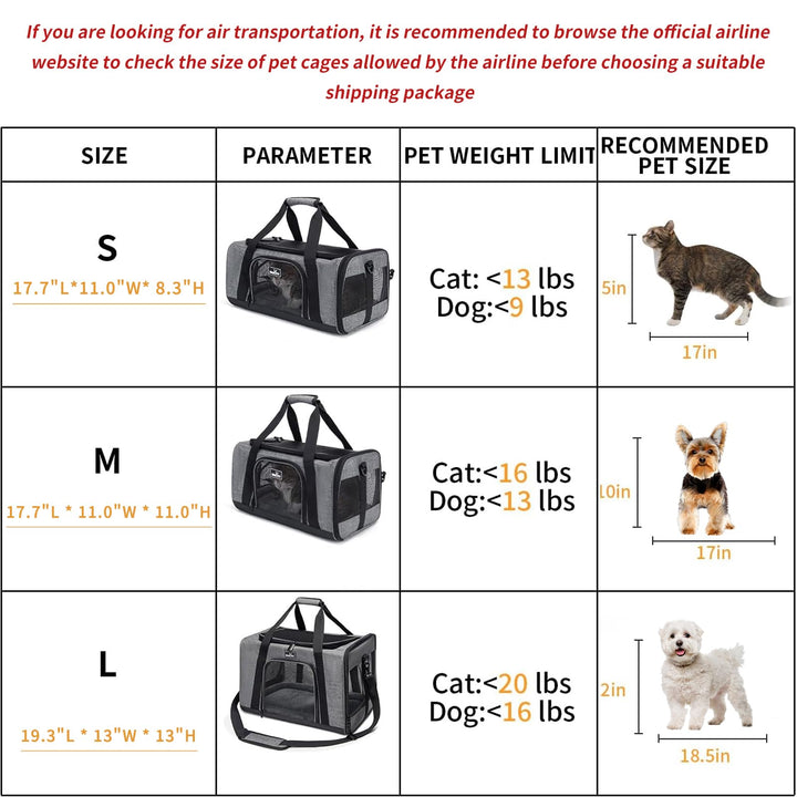 Wakytu TSA Approved Pet Carrier for Small Cats Dogs, Travel Bag with Adequate Ventilation, 5 Mesh Windows, 3 Entrance, Locking Safety Zippers, Padded Shoulder and Carrying Strap, Small