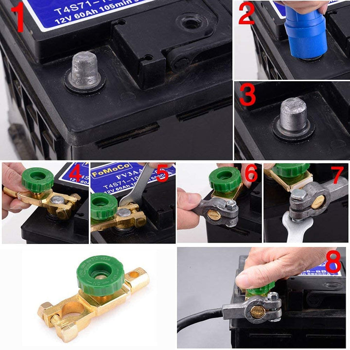 2Pcs Auto Battery Terminal Disconnect Master Switch Cut-Off Brass