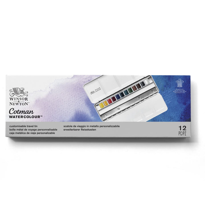 Winsor & Newton Cotman Watercolor Paint Set, Customisable Travel Tin, 12 Half Pan