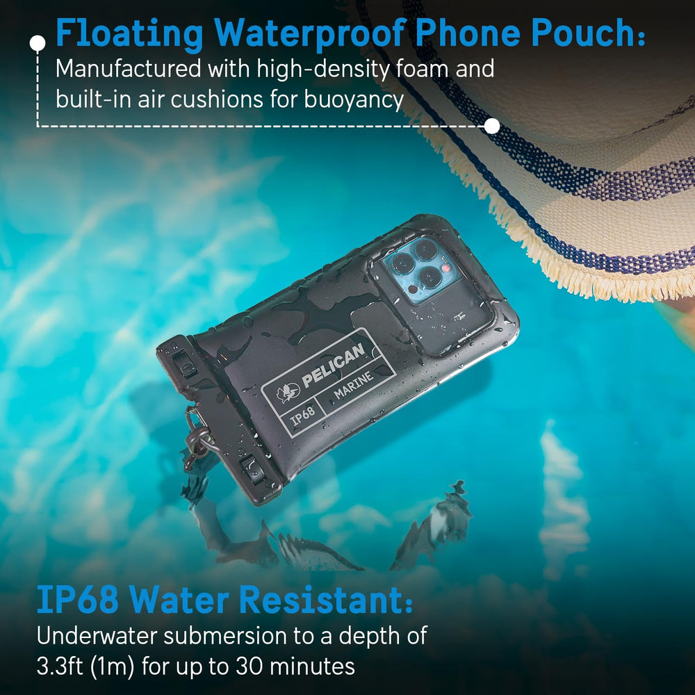Marine - IP68 Waterproof Phone Pouch / Case (Regular Size) - Floating Waterproof Phone Case - iPhone 16 Pro Max/iPhone 15 Pro Max/14 Pro Max/13/12/S24/ Pixel 9 - Detachable Lanyard - Black