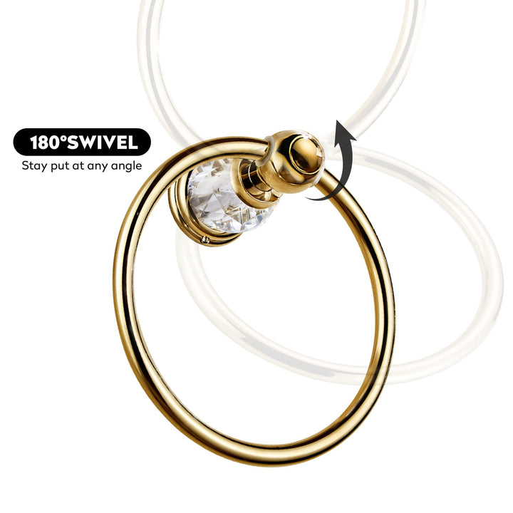 Crystal Towel Ring, Gold Towel Holders for Bathrooms, Round Hand Towel Rack Wall Mounted Decorative