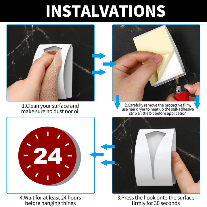 4 Pcs Self Adhesive Towel Hook Holder Grabber Stainless Steel Kitchen Dish Towel Hook Wall Mount Non Drilling Towel Hangers Rack Hand Towel Hook Tea Towel Holders for Bathroom (White)