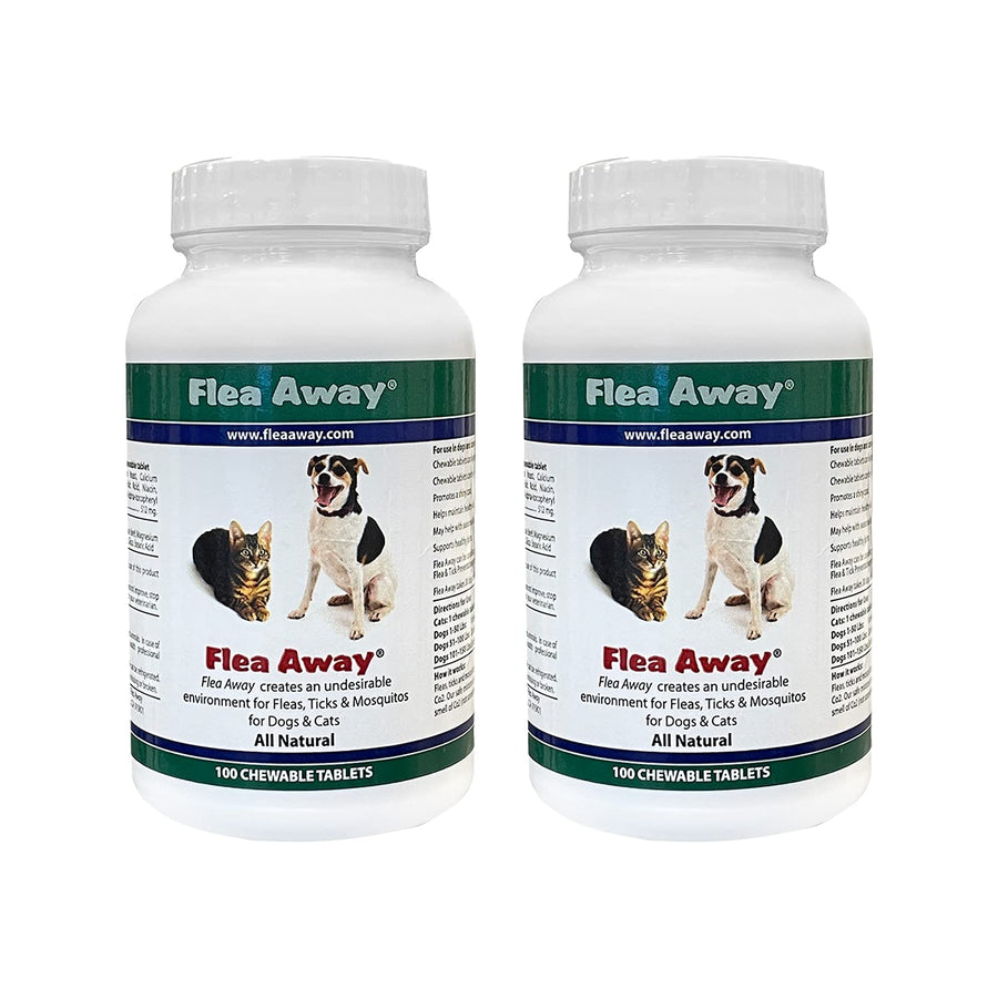 Flea Away All Natural Supplement for Fleas, Ticks, and Mosquitos Prevention for Dogs and Cats, 100 Chewable Treat Tablets, 2 Pack