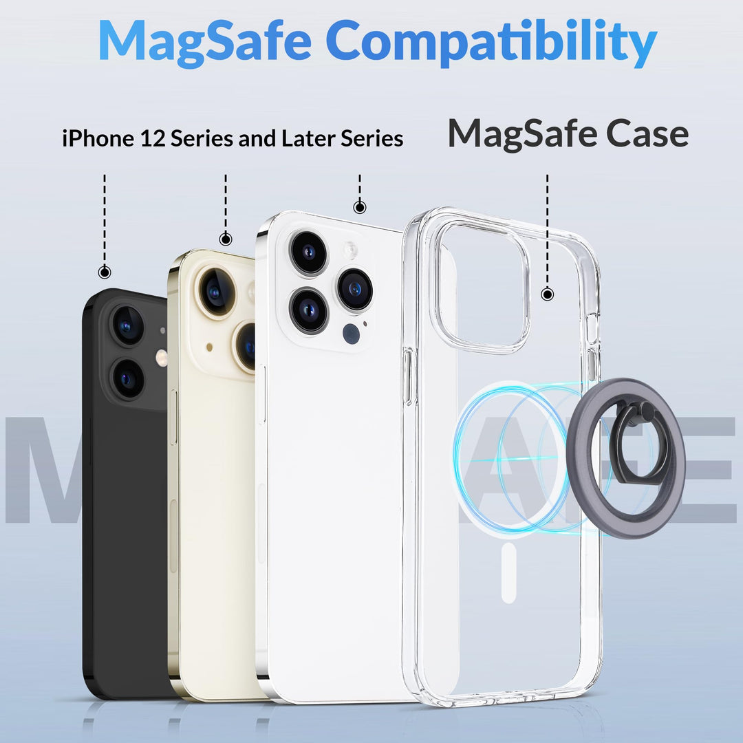 Magnetic Phone Ring Holder Compatible with MagSafe - Magnetic Phone Grip, Adjustable Finger Ring Grip and Stand, Remove for Wireless Charging Compatible, Black