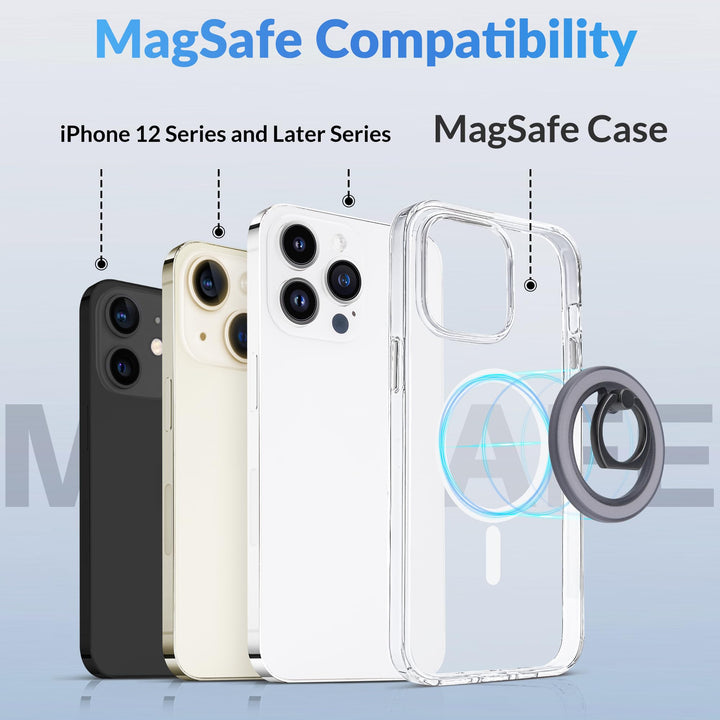 Magnetic Phone Ring Holder Compatible with MagSafe - Magnetic Phone Grip, Adjustable Finger Ring Grip and Stand, Remove for Wireless Charging Compatible, Black