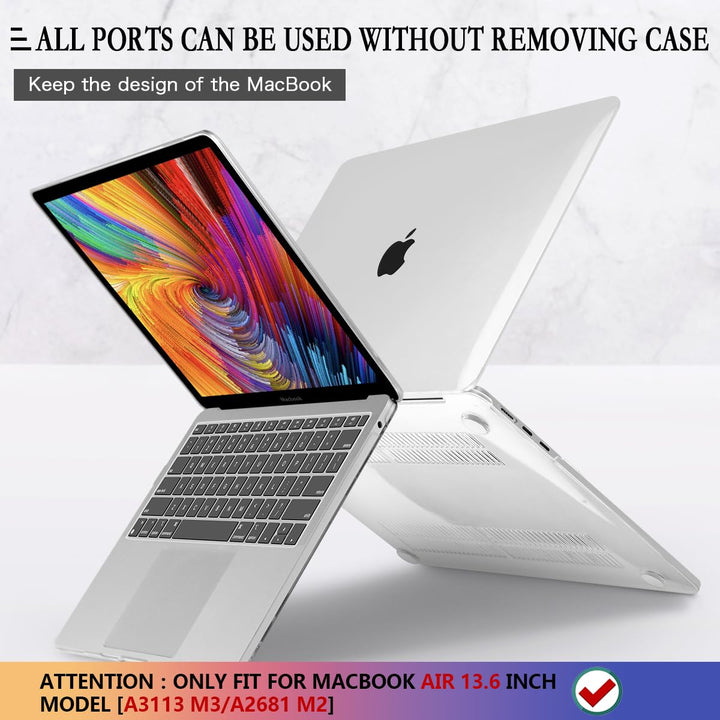 for MacBook Air 13.6 Inch Case Clear M3 A3113 2024 M2 A2681 2022 Release, Transparent Hard Shell Case Protective Cover with Keyboard Cover for MacBook Air M3 2024 13.6 with Touch ID - Clear