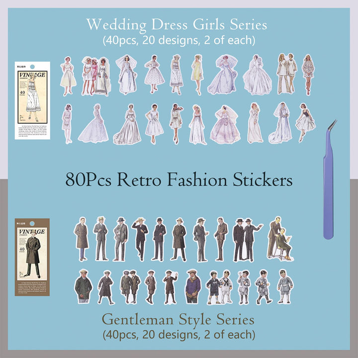 80 Pcs Vintage People Stickers for Journaling Scrapbooking, Retro Fashion Girls Women Washi Stickers for Scrapbook Supplies, Bullet Junk Journal Kit Album Planners Diary DIY Crafts Embellishment