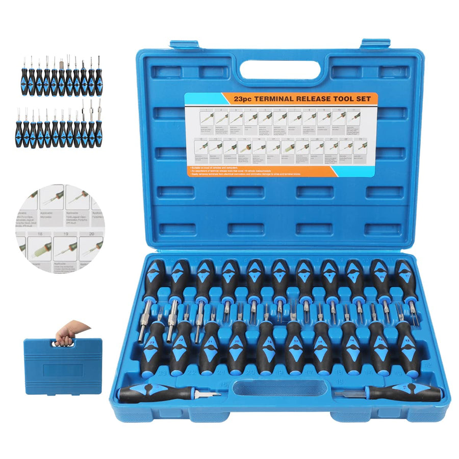 Terminal Removal Tool Kit 23 Pcs, Terminal Ejector Kit with Stainless Steel Tips, Ergonomic Rubber Handle and Carrying Case, Universal Terminal Release Kit Replaces The Proprietary Kit