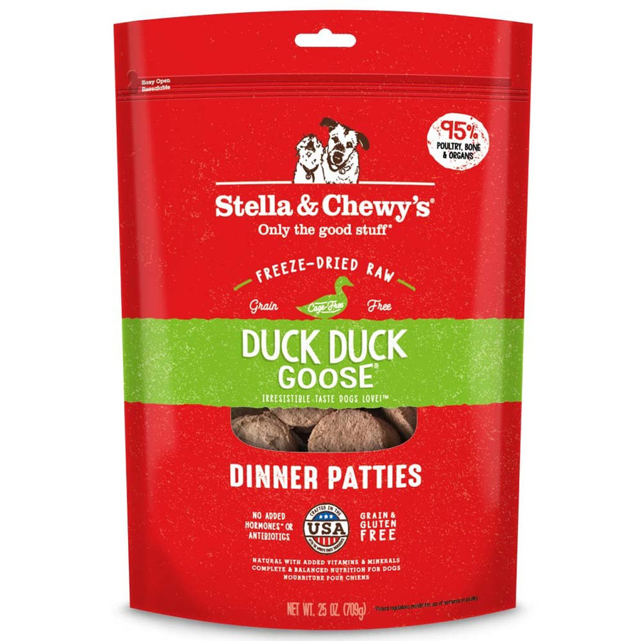 Freeze Dried Raw Dinner Patties – Grain Free Dog Food, Protein Rich Duck Duck Goose Recipe – 25 oz Bag