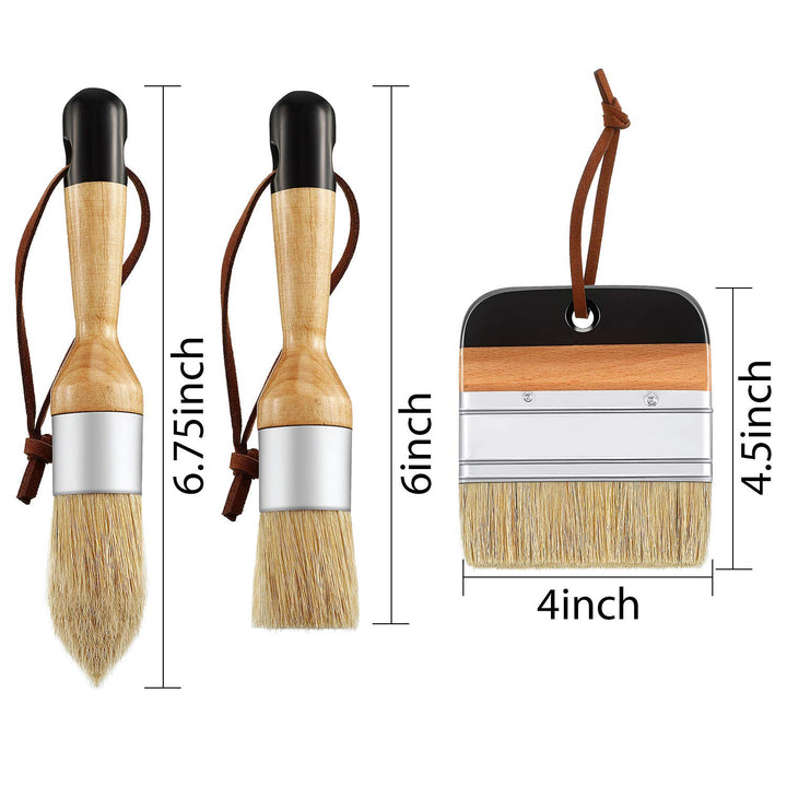 3 Pcs Chalk Paint Brushes Oval Paint Brush Chalk Paint Wax Brushes Bristle Paint Brushes for Furniture Stencils Home Decor, Including Flat Pointed and Round Chalk Paint Brushes