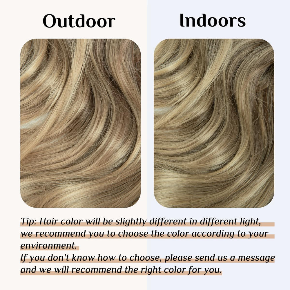 Ombre Invisible Wire Hair Extensions with 3 Clips Long Synthetic Wavy Curly Hairpiece Adjustable Transparent Headband for Women 18 Inch Brown to Ash Blonde