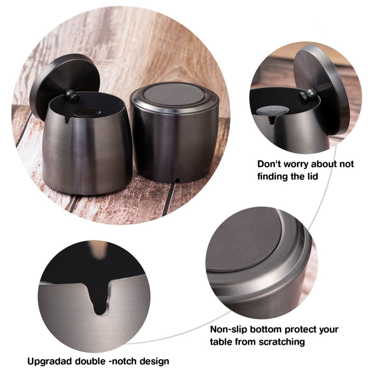 XL Outdoor Ashtray with Lid for Cigarettes, Smokeless Stainless Steel Unbreakable Ash Trays, Covered Odorless Windproof Smell Proof Ashtrays for Outside or Indoor Patio Home Odorless Office