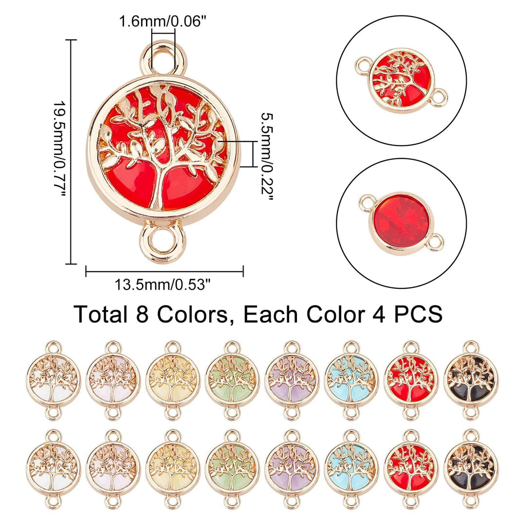 8 Color Tree of Life Pendant Charms Chakra Crystal Stone Pendant Positive Gemstone Pendant Quartz Charms for Necklace Earring Breast Cancer Awareness Jewelry Making Crafting, 32pcs