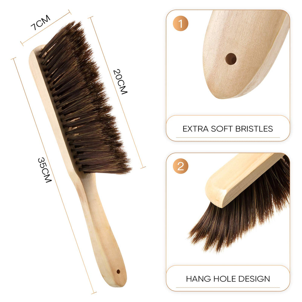 2 Pieces Wooden Bench Brushes Fireplace Brush Natural Fiber Bench Brush Soft Bristles Long Wood Handle Dust Brush for Hearth Tidy Car Home Workshop Woodworking