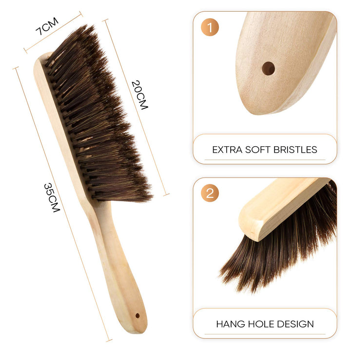 2 Pieces Wooden Bench Brushes Fireplace Brush Natural Fiber Bench Brush Soft Bristles Long Wood Handle Dust Brush for Hearth Tidy Car Home Workshop Woodworking